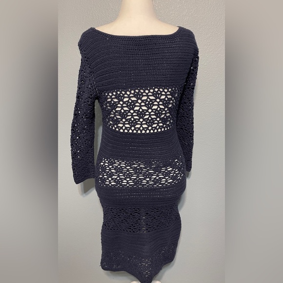 Boden Navy Crochet Knit Tunic Dress Open Knit Beach Cover Up Boho Resort Size 6R - Picture 3 of 9